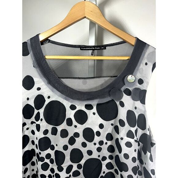MADO ET LES AUTRES Women's Polka Dot Crew Neck Blouse Black White Size 46 - Picture 3 of 13